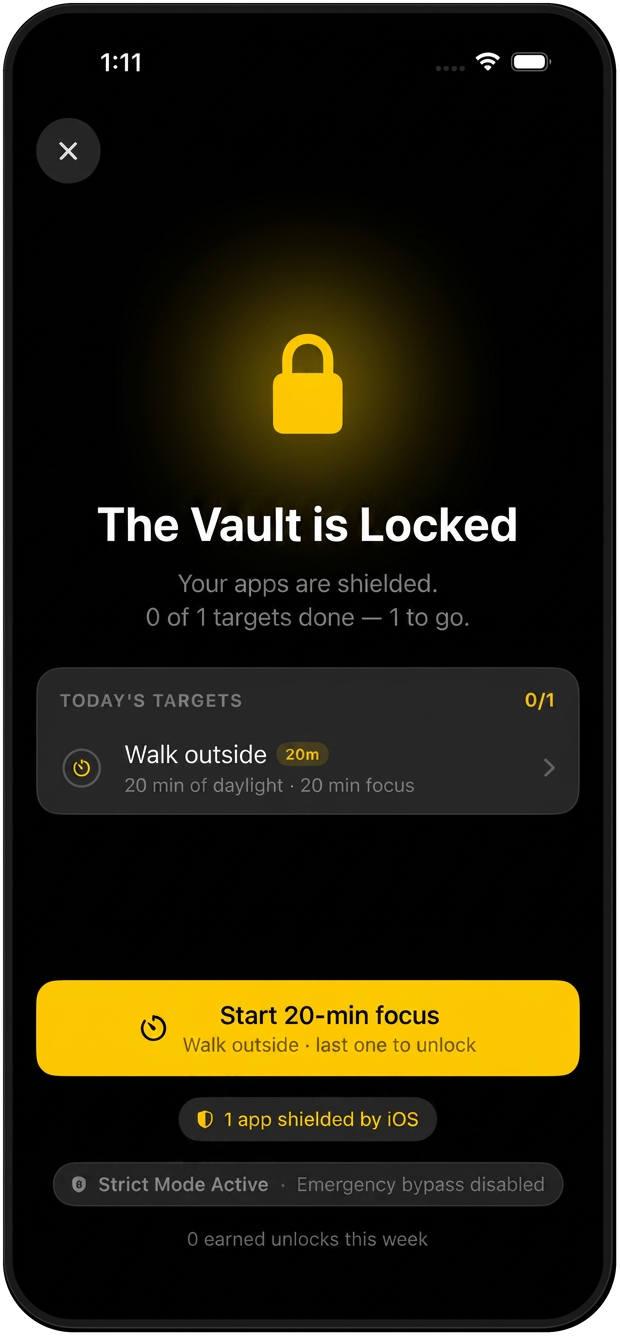 Earnee lock screen showing shielded apps and today's targets